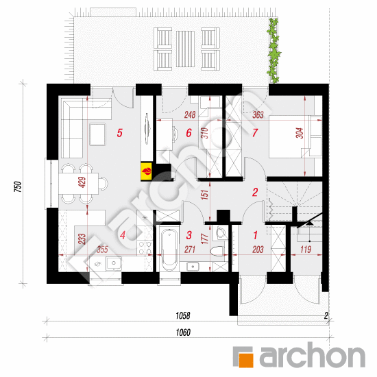 Проект будинку ARCHON+ Будинок в халезіях (Р2Б) вер.2  План першого поверху