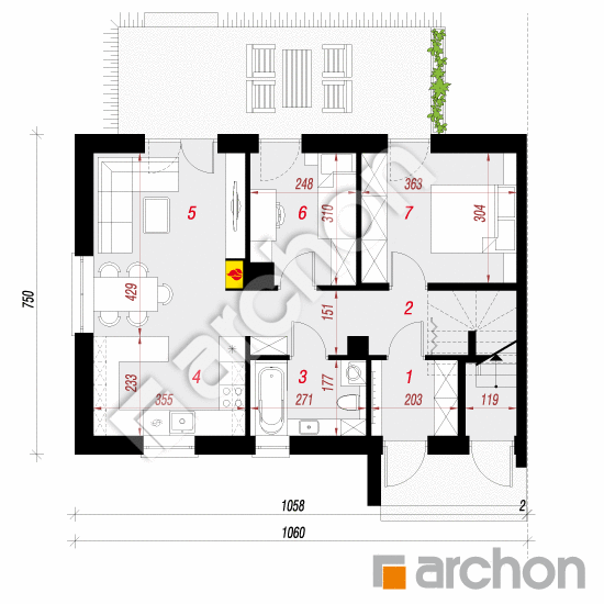 Проект дома ARCHON+ Дом в халезиях (Р2Б) вер.2  План першого поверху