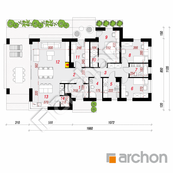 Проект будинку ARCHON+ Будинок в пепероміях План першого поверху