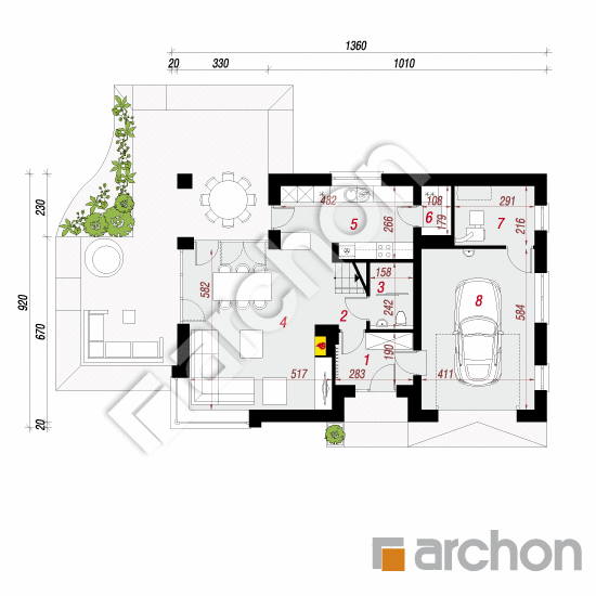 Проект дома ARCHON+ Дом в изопируме 3 План першого поверху
