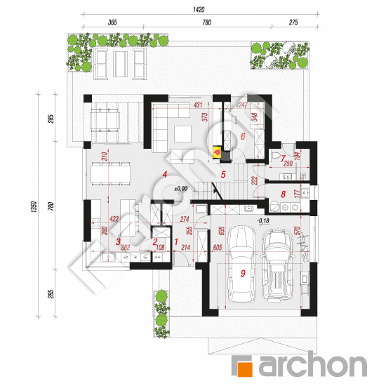 Проект дома ARCHON+ Вилла Миранда 20 (Г2) План першого поверху
