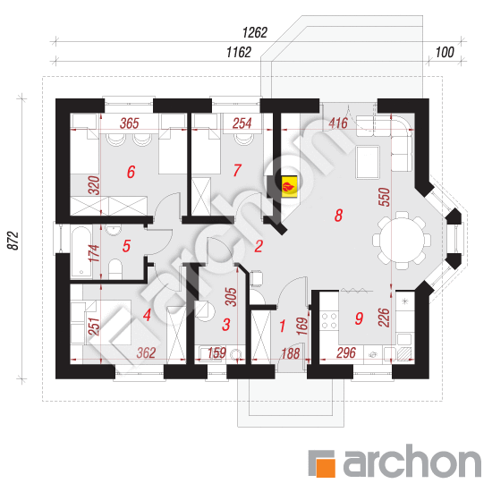 Проект будинку ARCHON+ Будинок в ожині 2 вер.2 План першого поверху