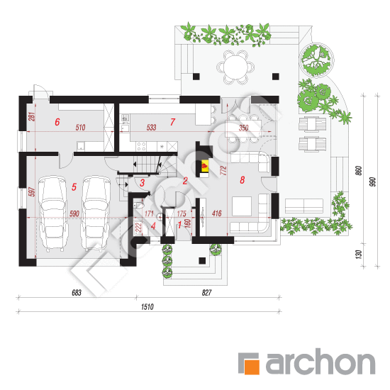 Проект дома ARCHON+ Дом в айдаредах (Г2П) План першого поверху