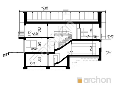 Проєкт будинку ARCHON+ Будинок в айдаредах (Г2П) Розріз будинку