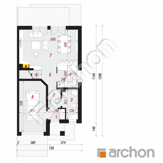 Проект дома ARCHON+ Дом в клематисах 12 (Б) вер.3 План першого поверху