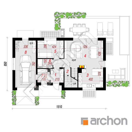 Проект дома ARCHON+ Дом в малиновках 14 (ГПА) План першого поверху