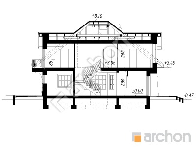 Проєкт будинку ARCHON+ Будинок в бергамотах (Г2Т)  Розріз будинку