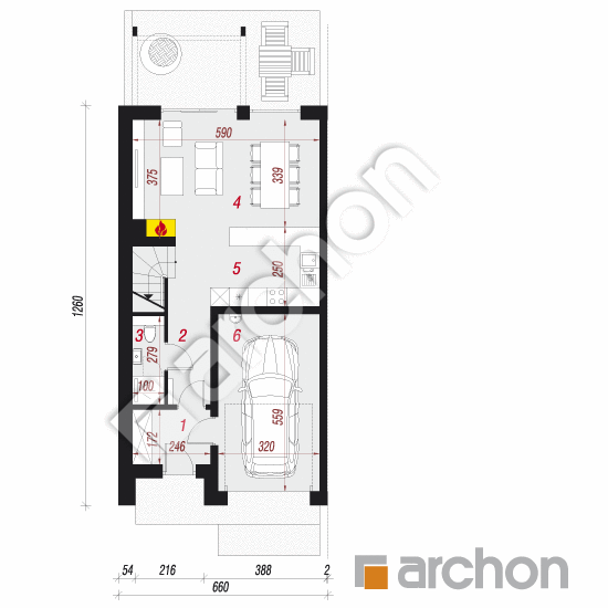Проект будинку ARCHON+ Будинок під гінко 12 (ГБА) План першого поверху