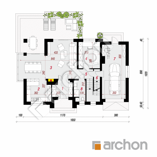 Проект дома ARCHON+ Дом в сливах (ГП) План першого поверху
