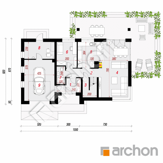 Проект будинку ARCHON+ Будинок в джонатанах 2 План першого поверху