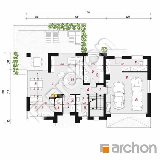 Проект дома ARCHON+ Дом в сливах 2 (Г2П) План першого поверху