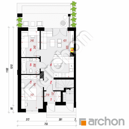 Проект будинку ARCHON+ Будинок в фіалках 16 (Р2Б) вер.2  План першого поверху