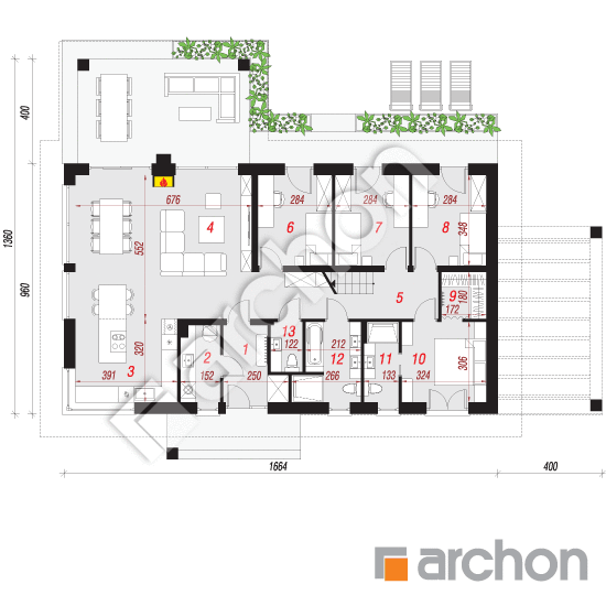 Проект дома ARCHON+ Дом в мекинтошах 12 План першого поверху