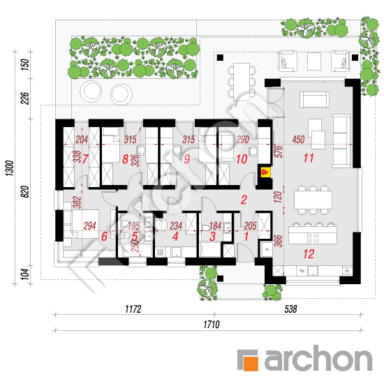 Проект будинку ARCHON+ Будинок в райках План першого поверху