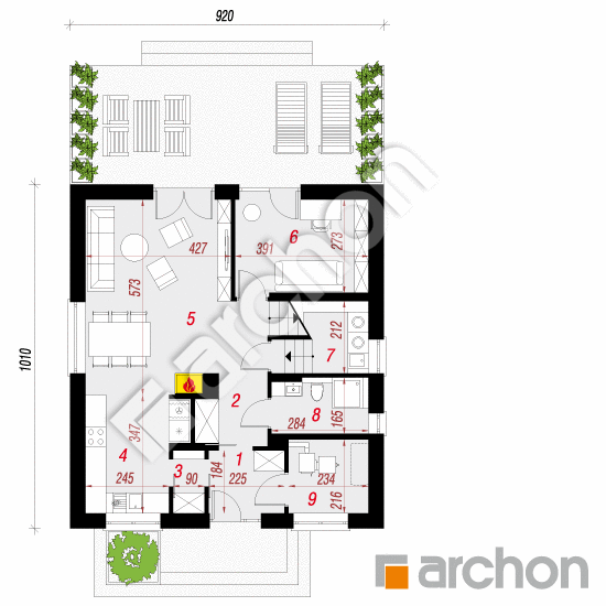 Проект будинку ARCHON+ Будинок в рододендронах 21 (H) План першого поверху