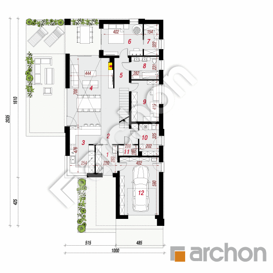 Проект дома ARCHON+ Дом в бетулиях 2 План першого поверху