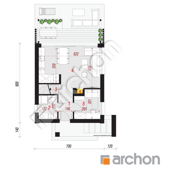 Проект дома ARCHON+ Летний домик в голокучнике План першого поверху