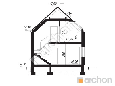 Проект дома ARCHON+ Летний домик в голокучнике Розріз будинку