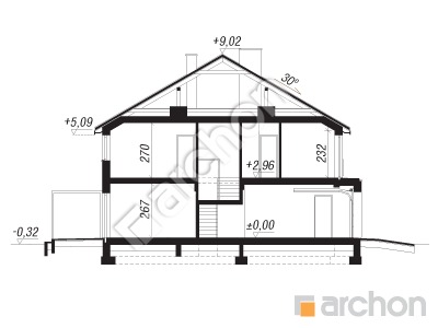 Проєкт будинку ARCHON+ Будинок в чорній смородині (ГС) Розріз будинку