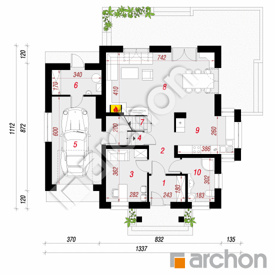 Проект будинку ARCHON+ Будинок в абрикосах 2 вер. 2 План першого поверху