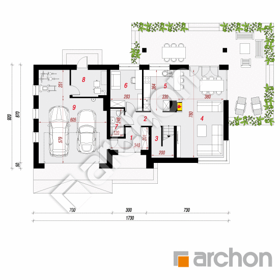 Проект дома ARCHON+ Дом в джонатанах 2 (Г2) План першого поверху