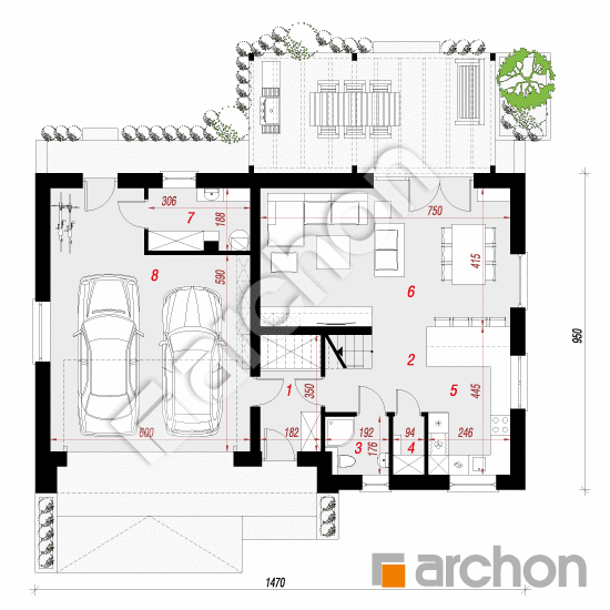 Проект будинку ARCHON+ Будинок в аурорах 14 (Г2) План першого поверху