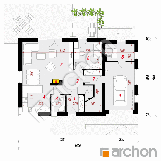 Проект будинку ARCHON+ Будинок в ясенніках План першого поверху
