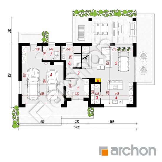 Проект дома ARCHON+ Дом в яблонках 17 (Г2) План першого поверху