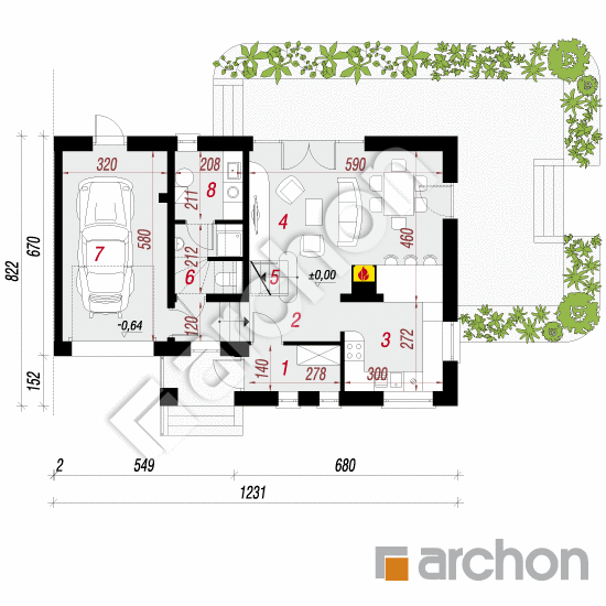 Проект будинку ARCHON+ Будинок в мирті 4 (B) вер.3 План першого поверху