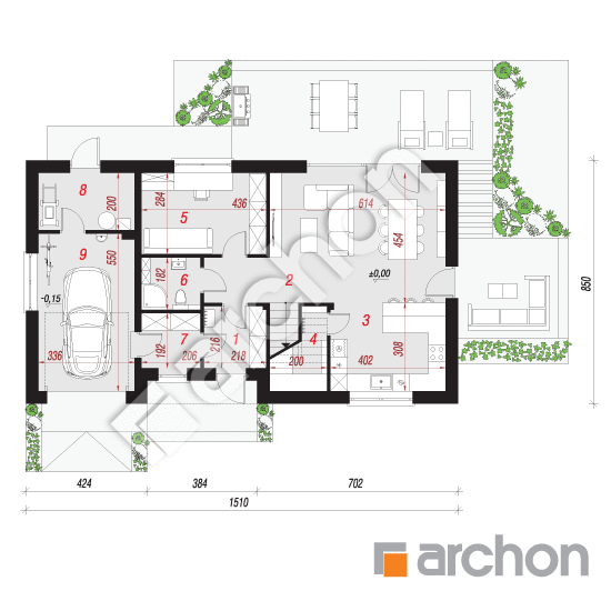 Проект дома ARCHON+ Дом в малиновках 14 (ГА) План першого поверху