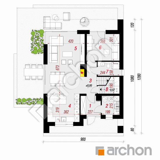 Проект дома ARCHON+ Дом в саду 3 План першого поверху