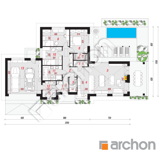 Проект дома ARCHON+ Дом в мажанках 3 (Г2) План першого поверху