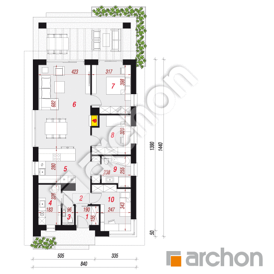 Проект дома ARCHON+ Дом под апельсином План першого поверху