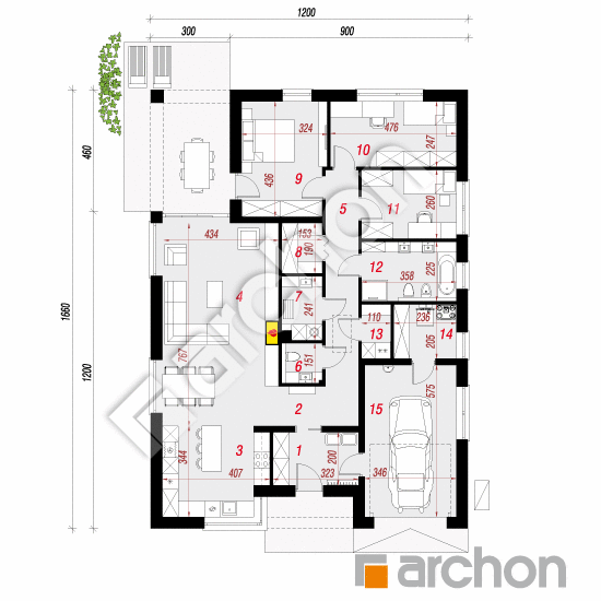 Проект будинку ARCHON+ Будинок в хакетіях (E) ВДЕ План першого поверху