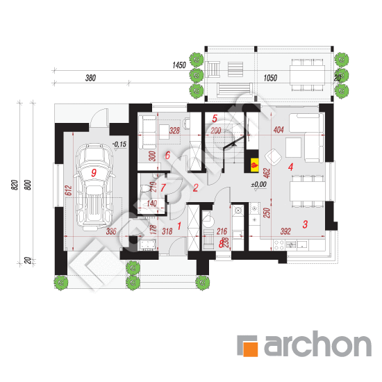 Проект будинку ARCHON+ Будинок в хлорофітумі 12 (Г) План першого поверху