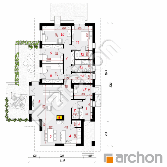 Проект будинку ARCHON+ Будинок в амарантах 5 План першого поверху