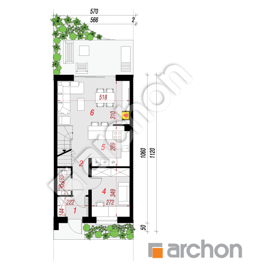 Проект дома ARCHON+ Дом под гинко 10 (С) План першого поверху