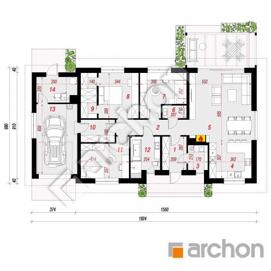 Проект дома ARCHON+ Дом в овсянницах 8 План першого поверху