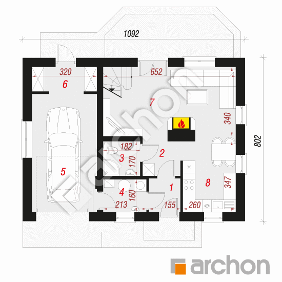 Проект дома ARCHON+ Дом в бруснике 2 вер.2 План першого поверху