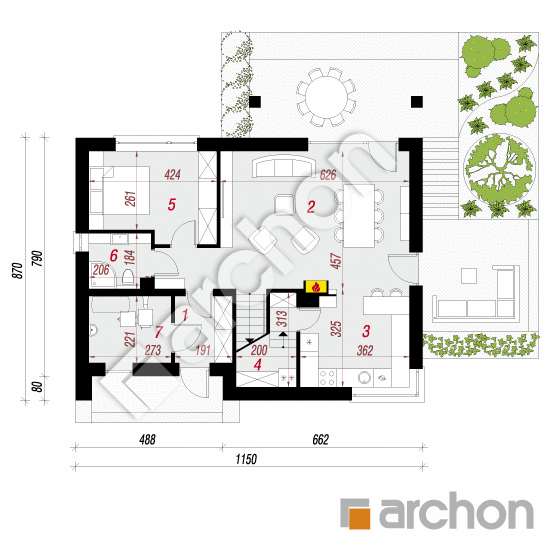 Проект будинку ARCHON+ Будинок в малинівці 4 План першого поверху