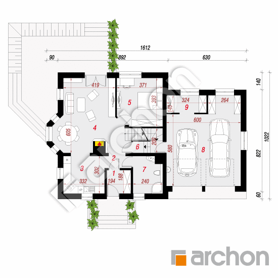 Проект будинку ARCHON+ Будинок в рододендронах 5 (Г2П) вер. 2 План першого поверху