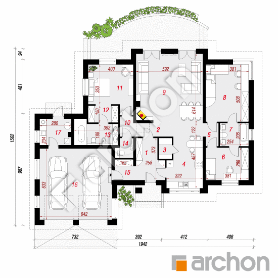 Проект будинку ARCHON+ Будинок в акебіях 2 вер.2 План першого поверху