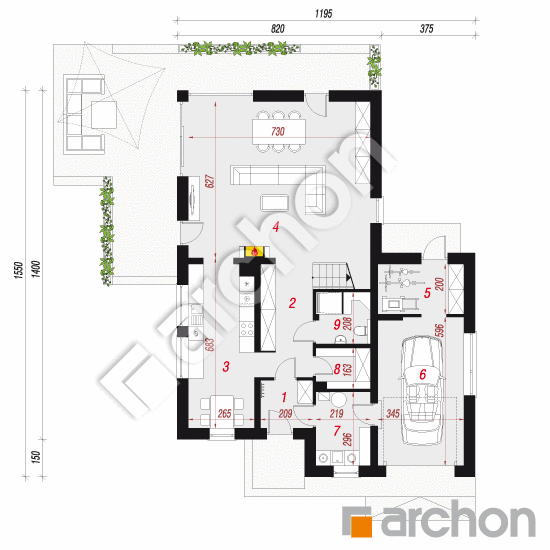 Проект будинку ARCHON+ Будинок під івою 2 План першого поверху