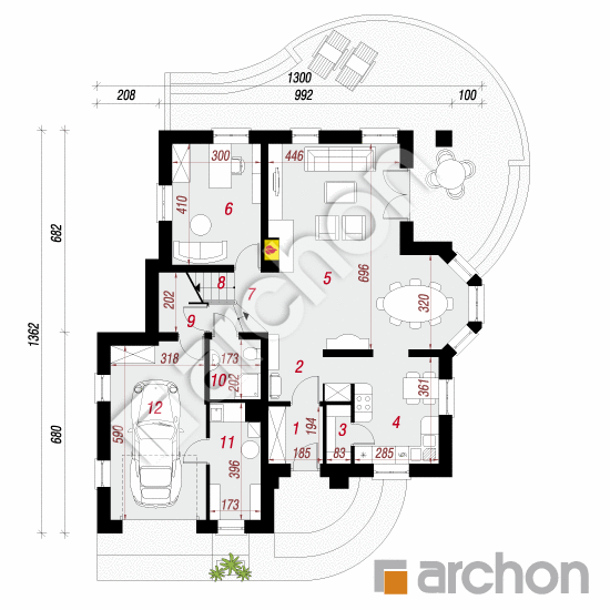 Проект будинку ARCHON+ Будинок під туями вер.2 План першого поверху