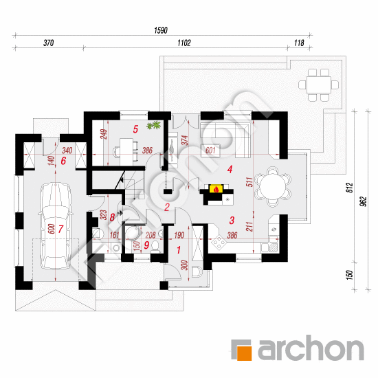 Проект будинку ARCHON+ Будинок в пассифлорі вер.2 План першого поверху
