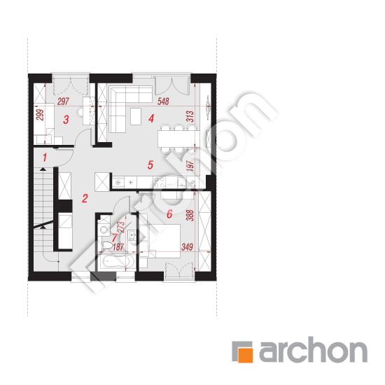 Проект дома ARCHON+ Дом в фиалках 17 (Р2С) План першого поверху