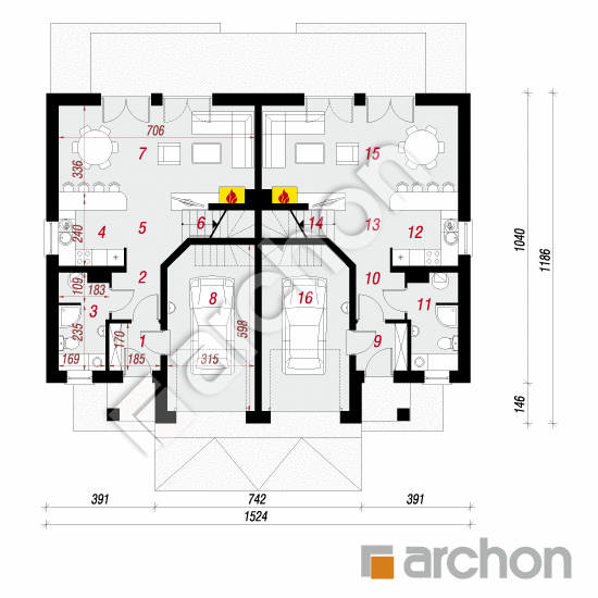 Проект дома ARCHON+ Дом в клематисах 9 (А) вер.2 План першого поверху