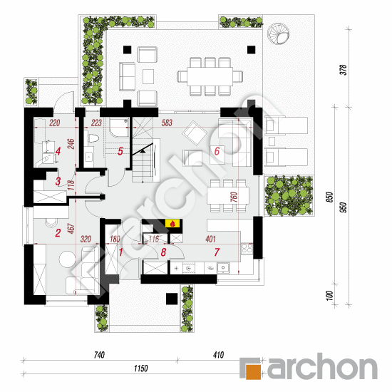 Проект дома ARCHON+ Дом в яблонках 21 План першого поверху