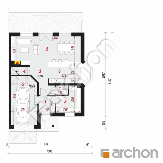 Проект дома ARCHON+ Дом в клематисах 4 вер.2 План першого поверху