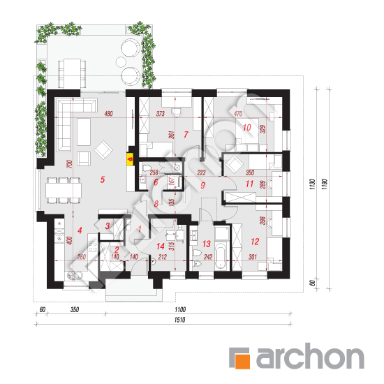 Проект будинку ARCHON+ Будинок в герані 2 (Т) План першого поверху